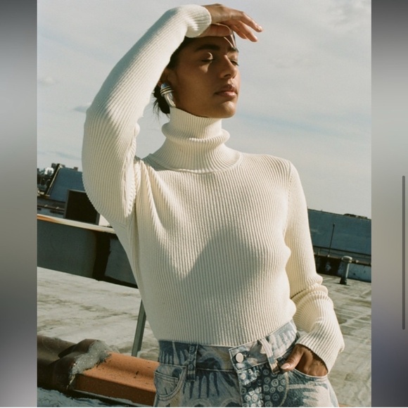 Mara Hoffman Ivory Lori Ribbed Stretch Turtleneck Classic Top Nwt 2x #2364